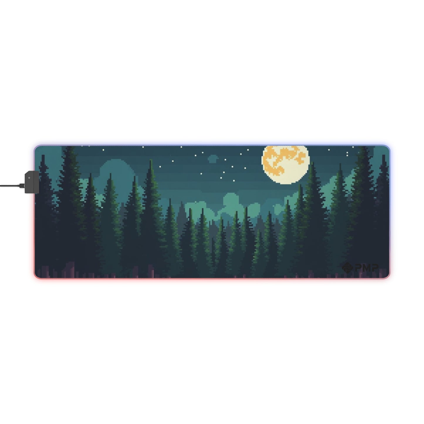 Nigh Forest Scape Pixel Art - LED Gaming Mouse Pad