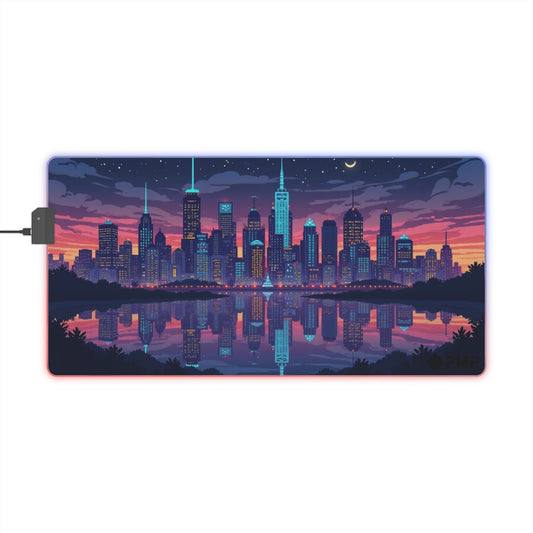 Gaming Mouse Pad - City Scape Pixel Art Design - LED Mouse Pad