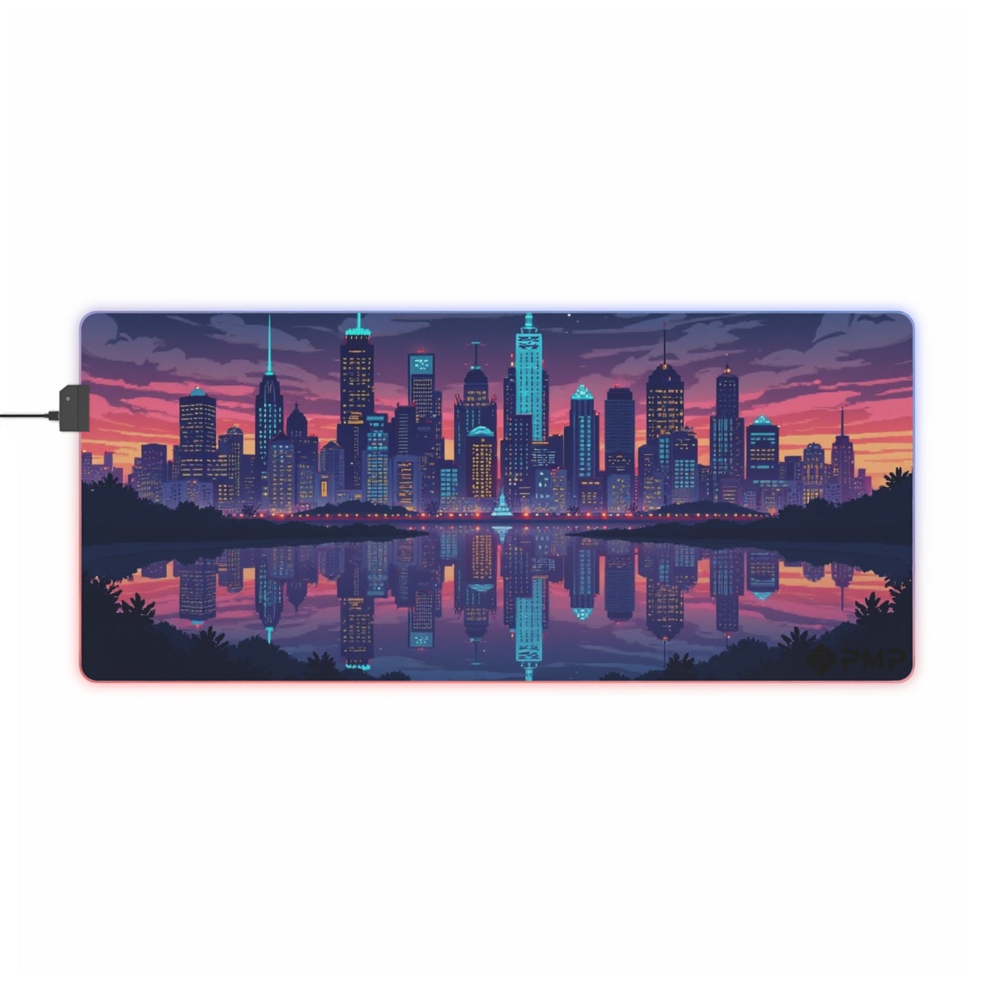 Gaming Mouse Pad - City Scape Pixel Art Design - LED Mouse Pad