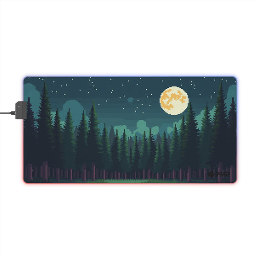 Nigh Forest Scape Pixel Art - LED Gaming Mouse Pad