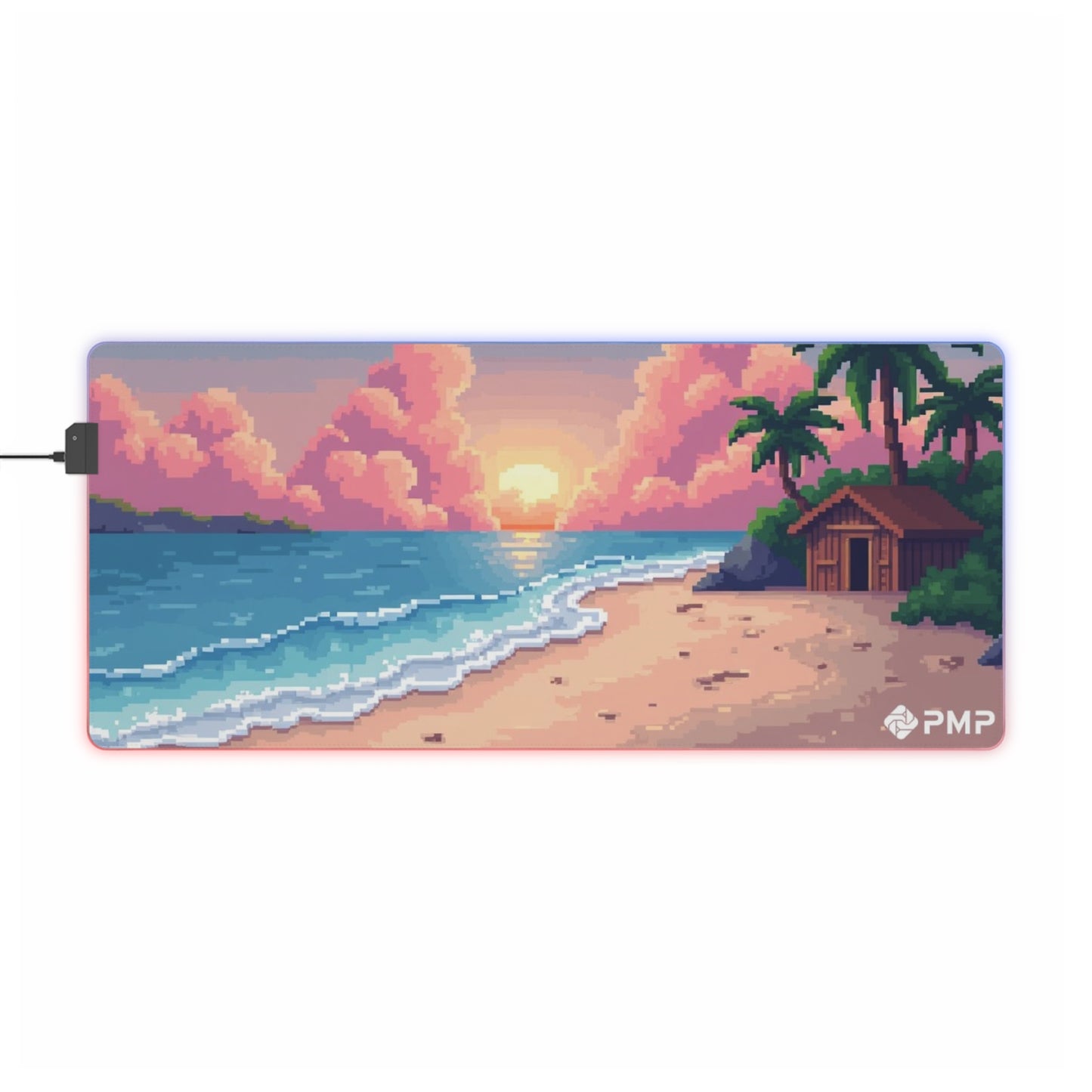 Mouse Pad - Cabin By The Beach at Sunset Pixel Art LED Gaming Mouse Pad