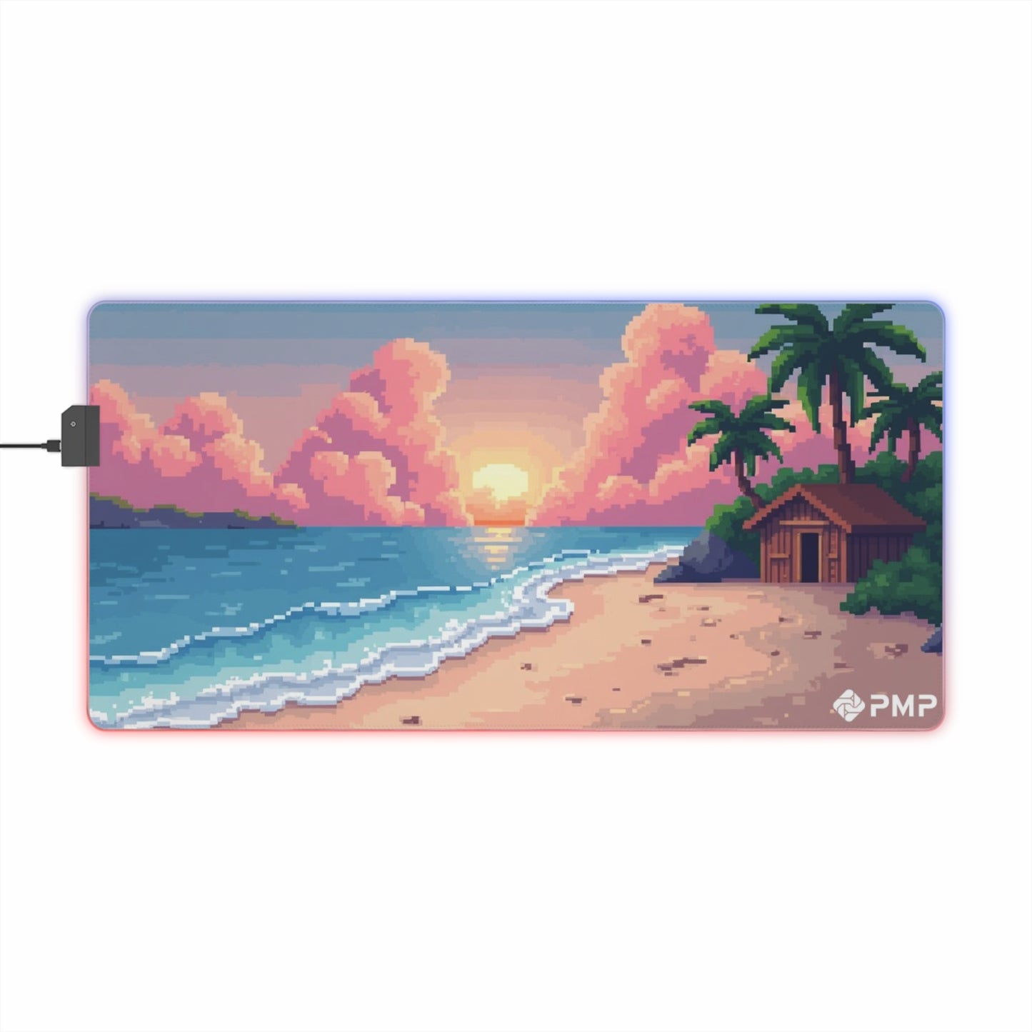 Mouse Pad - Cabin By The Beach at Sunset Pixel Art LED Gaming Mouse Pad