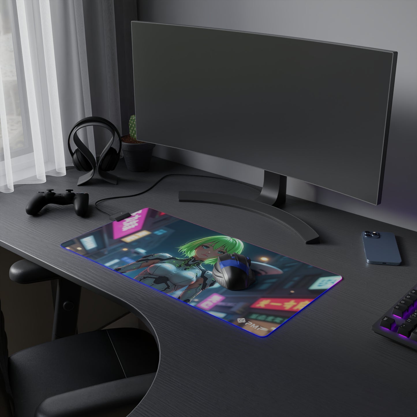 Anime Cyber Girl Mouse Pad - LED Gaming Mouse Pad