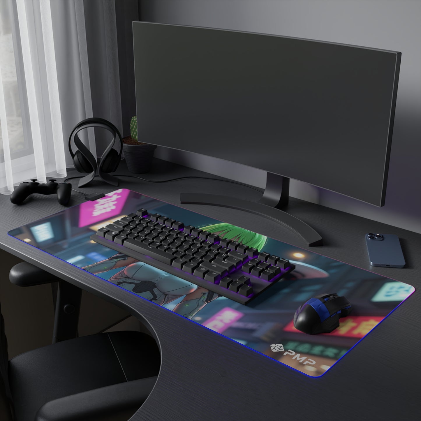 Anime Cyber Girl Mouse Pad - LED Gaming Mouse Pad