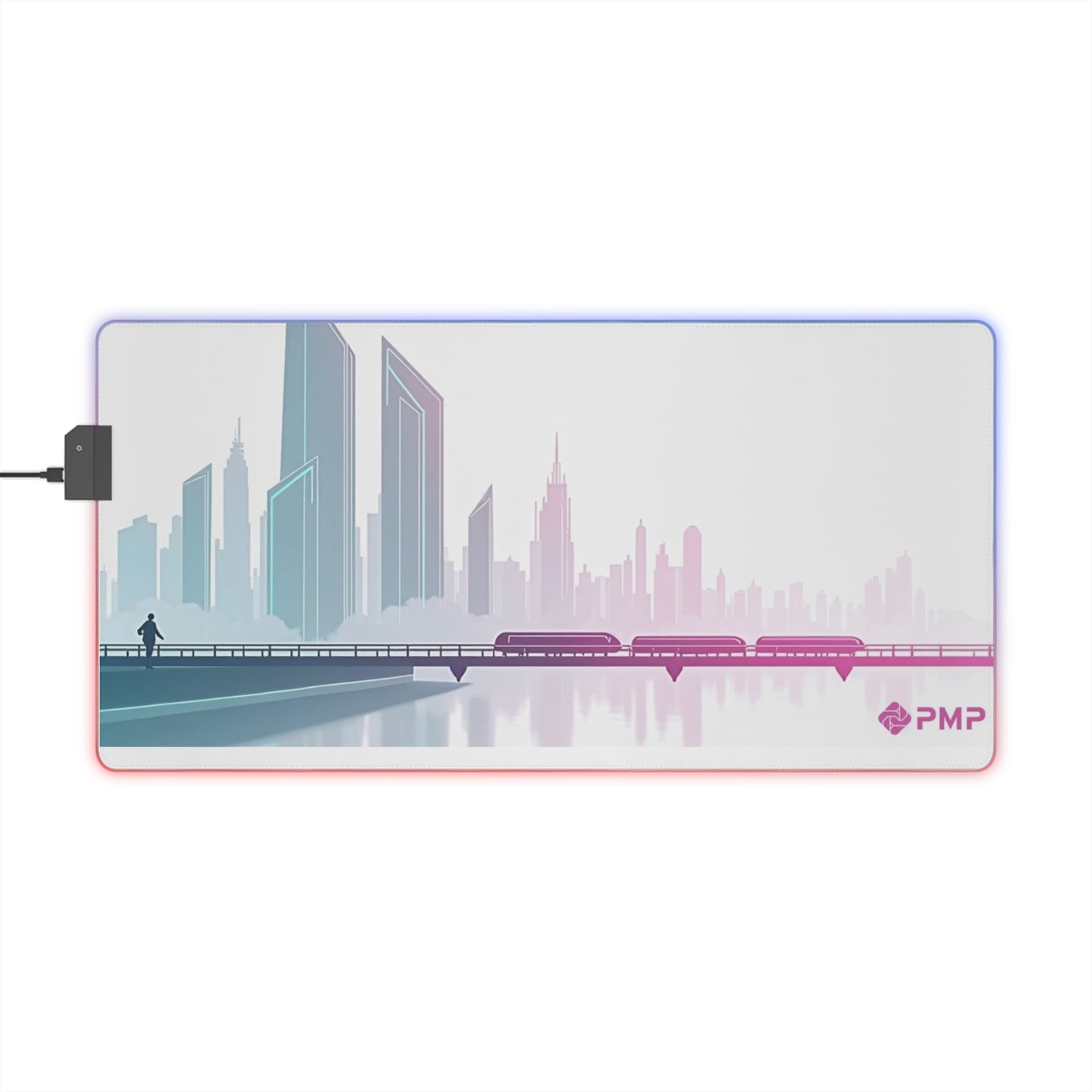 Minimalist Futuristic City Skyline Mouse Pad - LED Gaming Mouse Pad