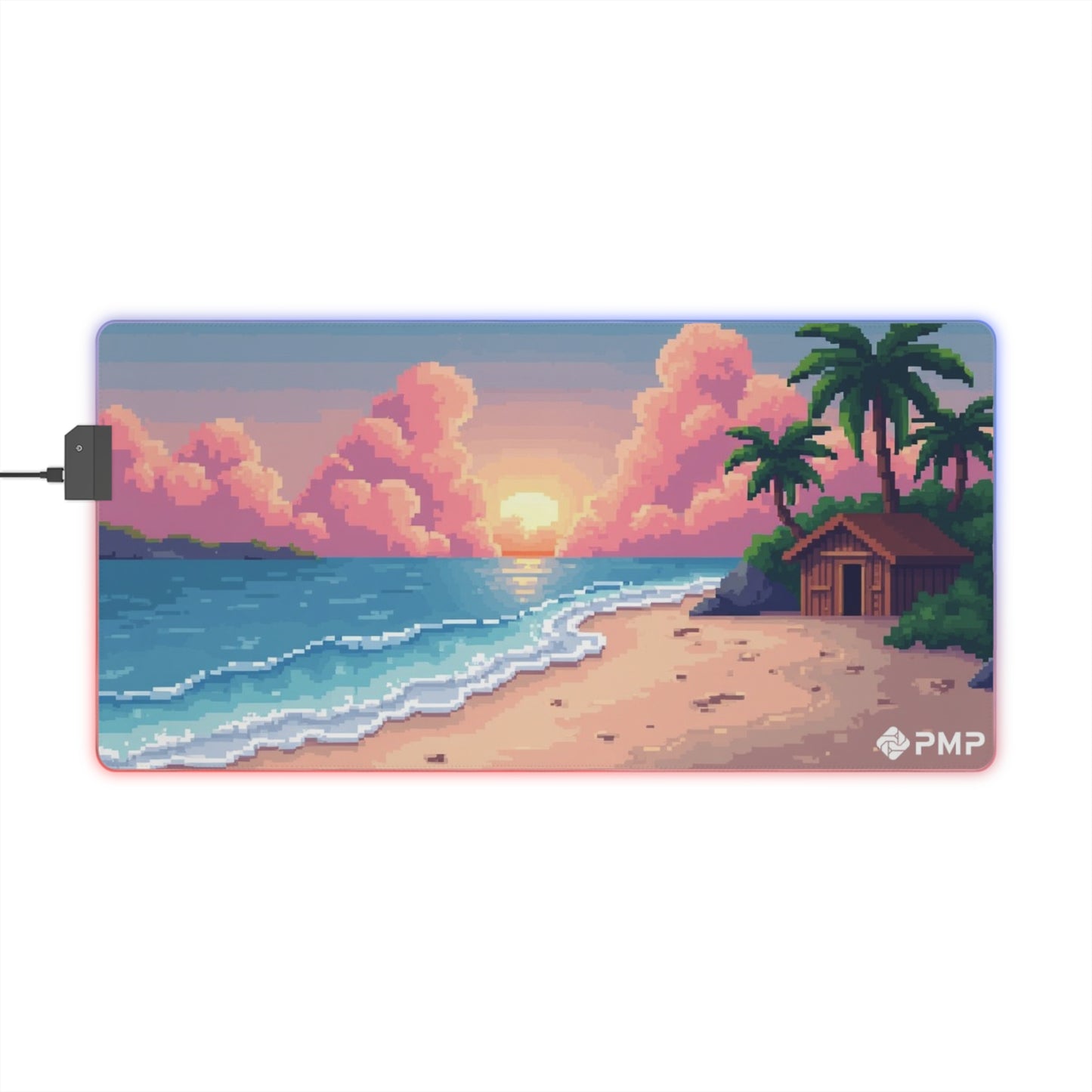 Mouse Pad - Cabin By The Beach at Sunset Pixel Art LED Gaming Mouse Pad