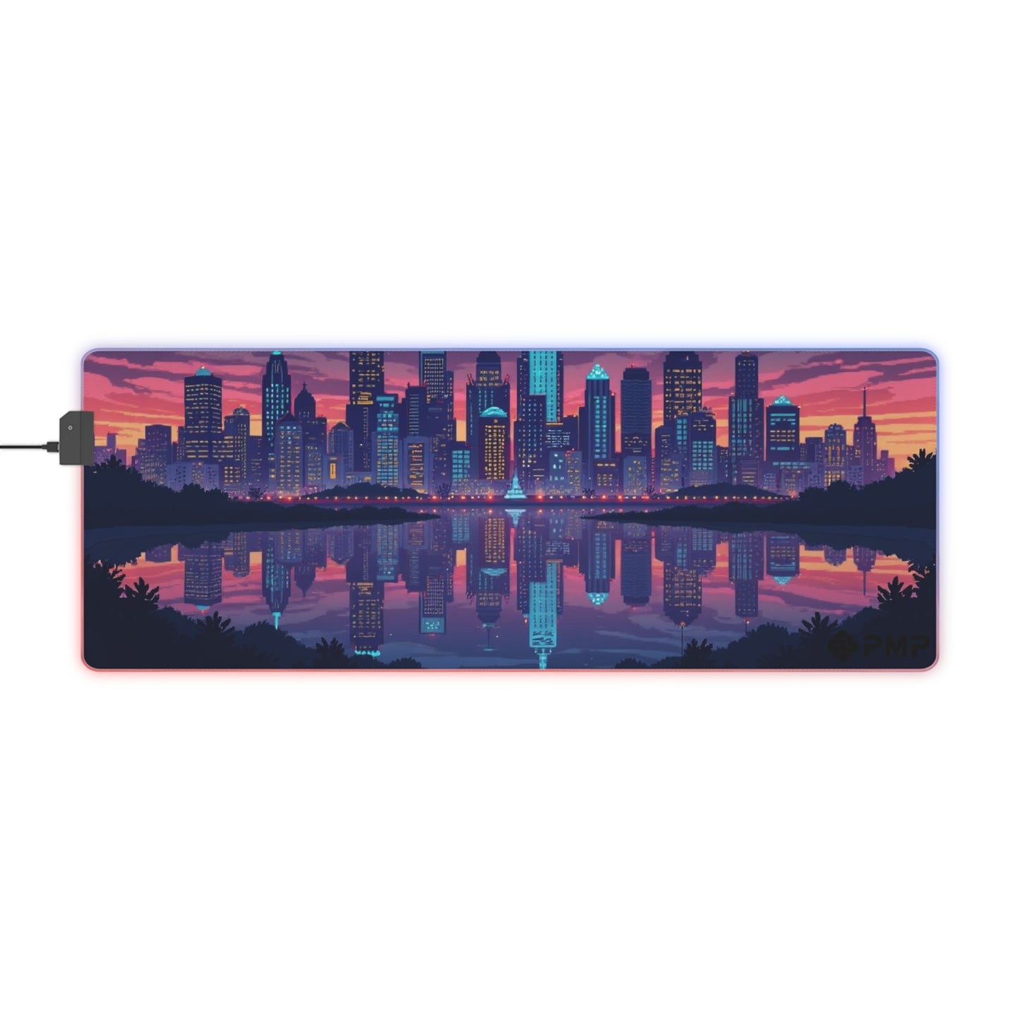 Gaming Mouse Pad - City Scape Pixel Art Design - LED Mouse Pad