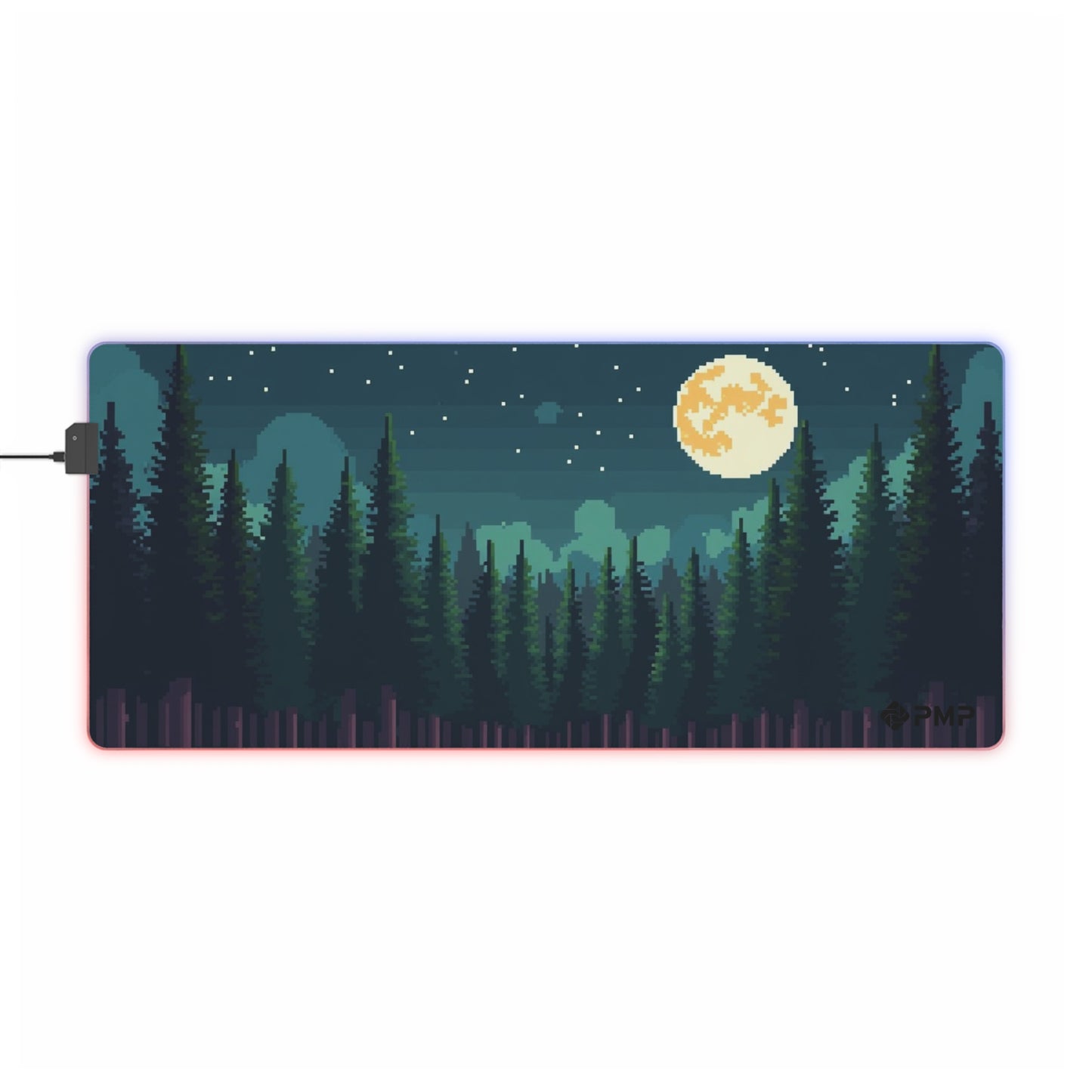 Nigh Forest Scape Pixel Art - LED Gaming Mouse Pad