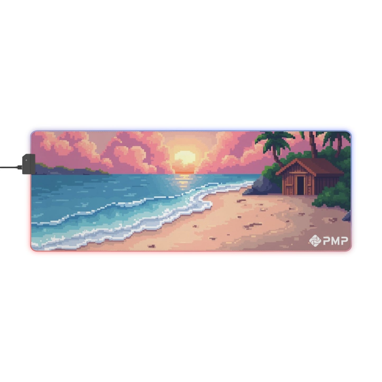 Mouse Pad - Cabin By The Beach at Sunset Pixel Art LED Gaming Mouse Pad